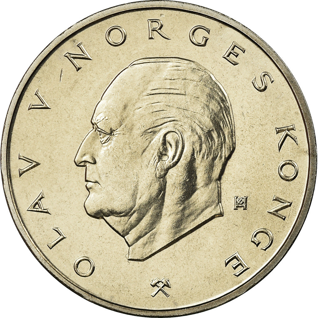 Coin, Norway, Olav V, 5 Kroner, 1974, MS(63), Copper-nickel, KM:420