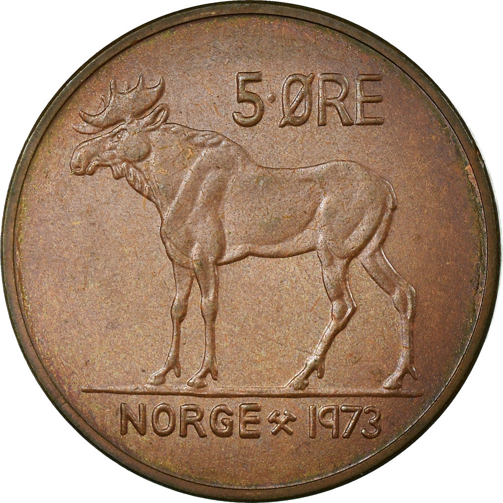 Coin, Norway, Olav V, 5 Öre, 1973, MS(63), Bronze, KM:405