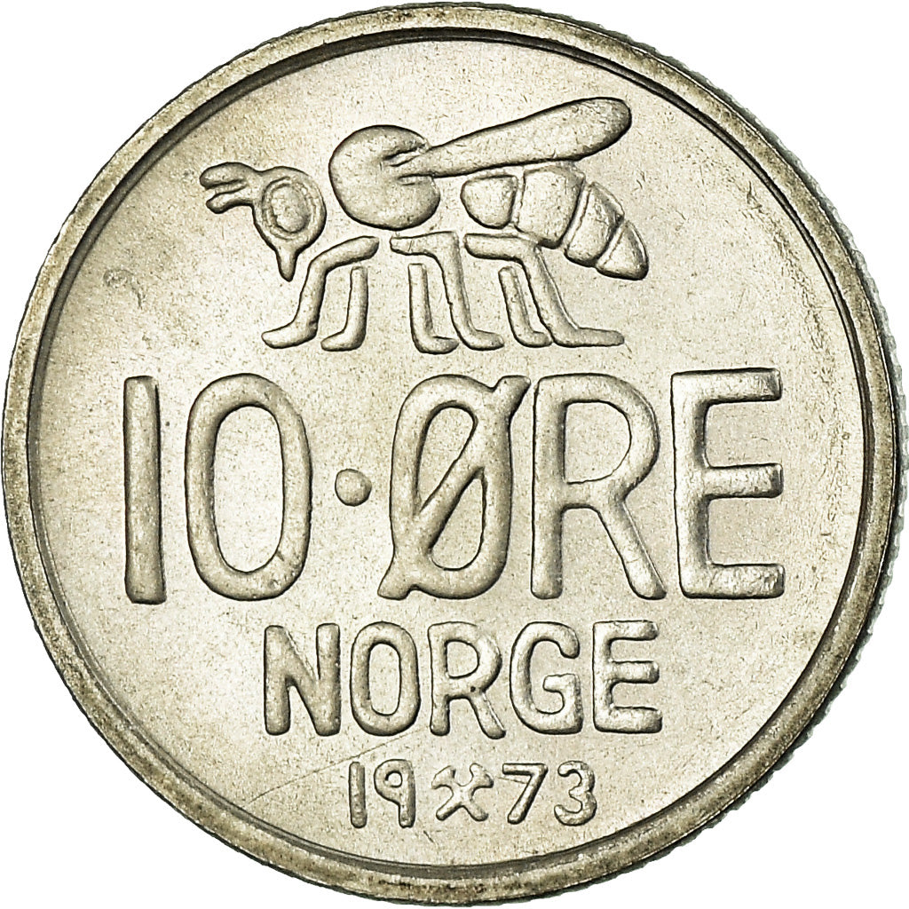 Munten, Noorwegen, Olav V, 10 Öre, 1973, UNC-, Copper-nickel, KM:411