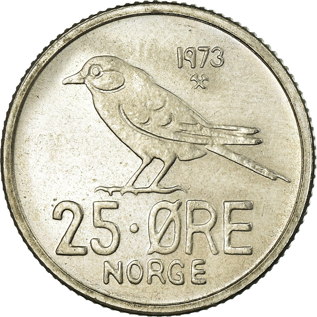 Coin, Norway, Olav V, 25 Öre, 1973, MS(63), Copper-nickel, KM:407