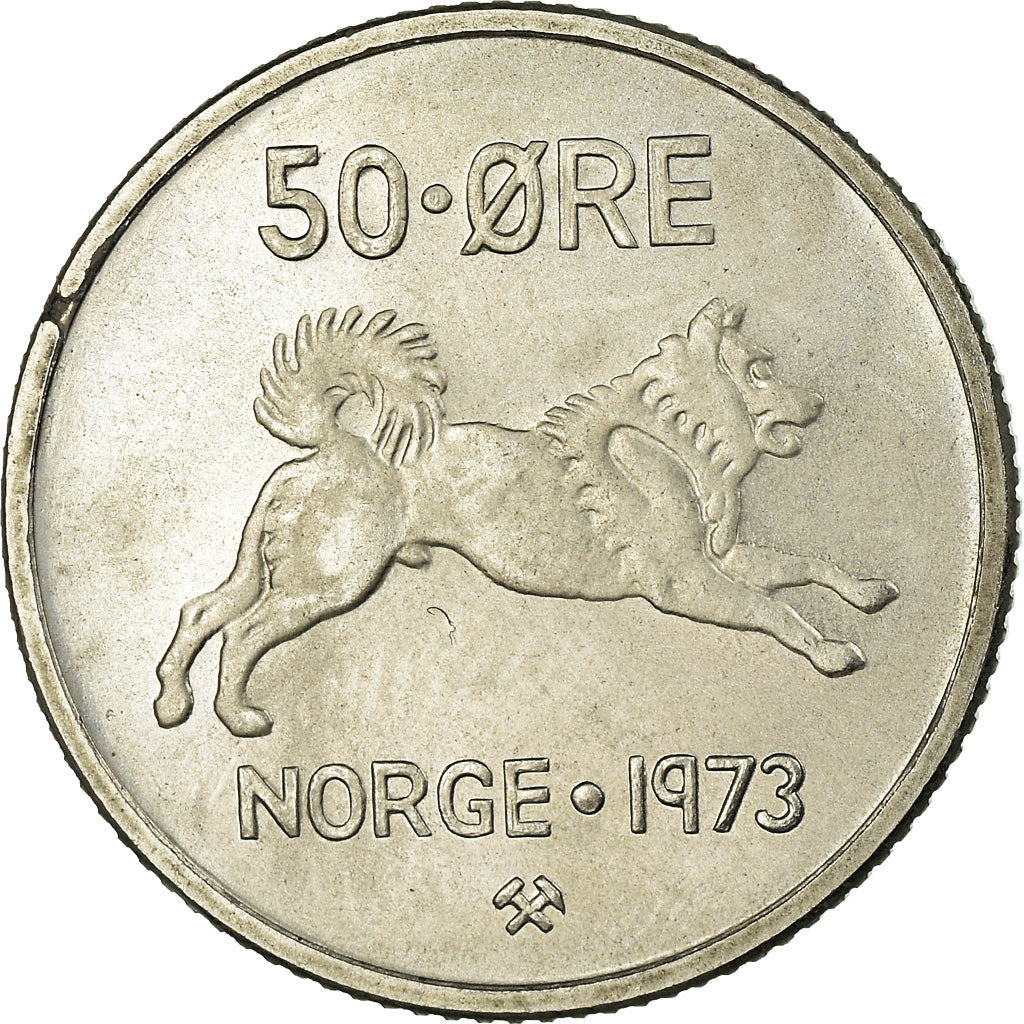 Coin, Norway, Olav V, 50 Öre, 1973, MS(63), Copper-nickel, KM:408