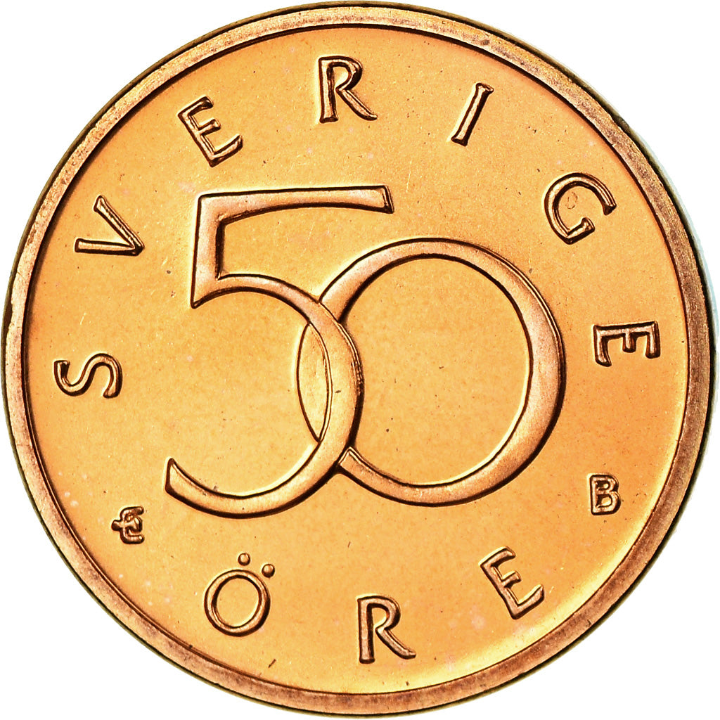 Coin, Sweden, Carl XVI Gustaf, 50 Öre, 1994, MS(63), Bronze, KM:878