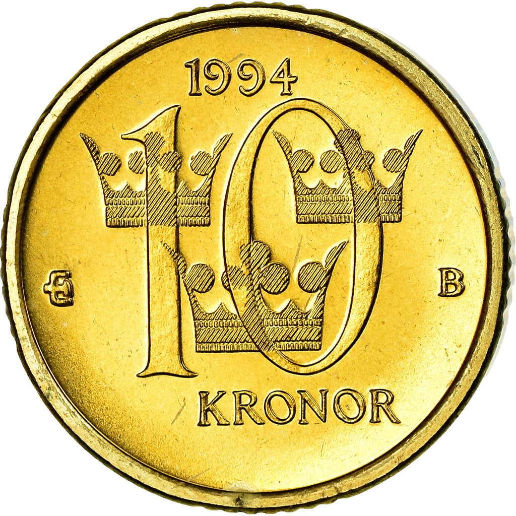 Coin, Sweden, Carl XVI Gustaf, 10 Kronor, 1994, MS(63), Copper-Aluminum-Zinc