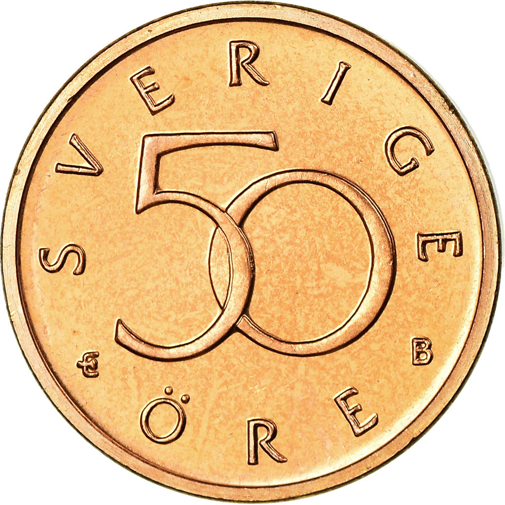 Coin, Sweden, Carl XVI Gustaf, 50 Öre, 1995, MS(63), Bronze, KM:878