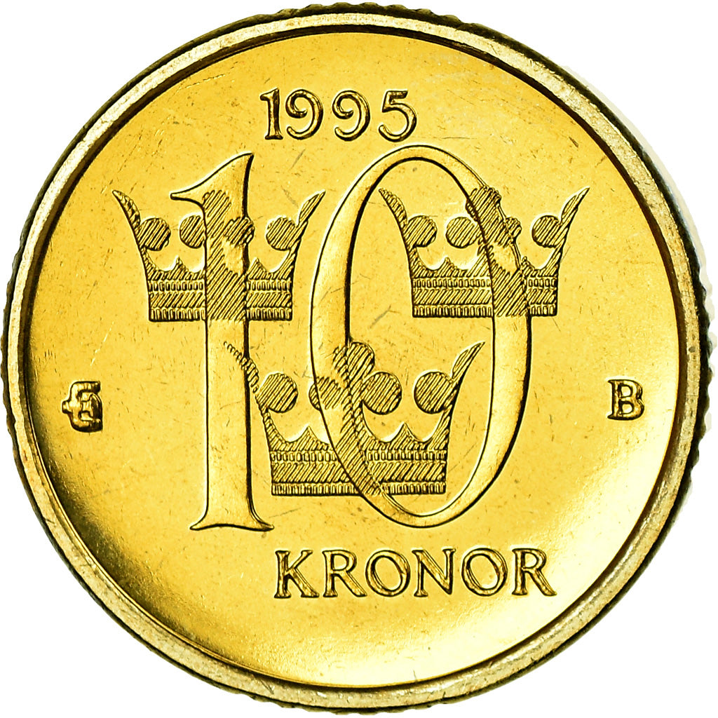 Coin, Sweden, Carl XVI Gustaf, 10 Kronor, 1995, MS(63), Copper-Aluminum-Zinc