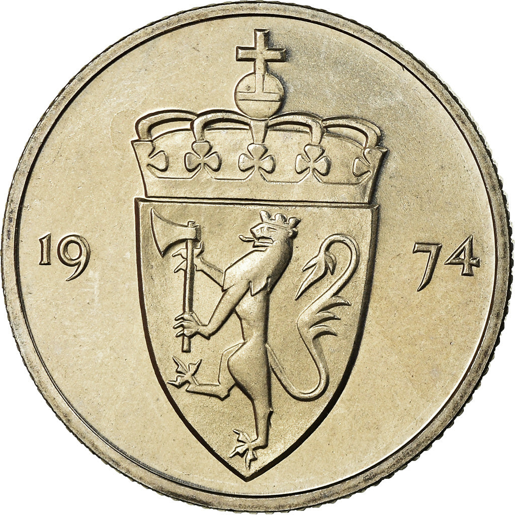 Coin, Norway, Olav V, 50 Öre, 1974, MS(63), Copper-nickel, KM:418