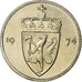 Coin, Norway, Olav V, 50 Öre, 1974, MS(63), Copper-nickel, KM:418