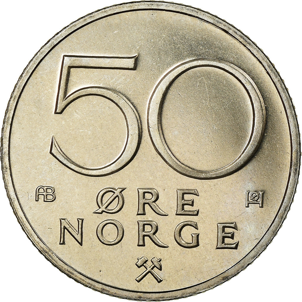 Coin, Norway, Olav V, 50 Öre, 1974, MS(63), Copper-nickel, KM:418