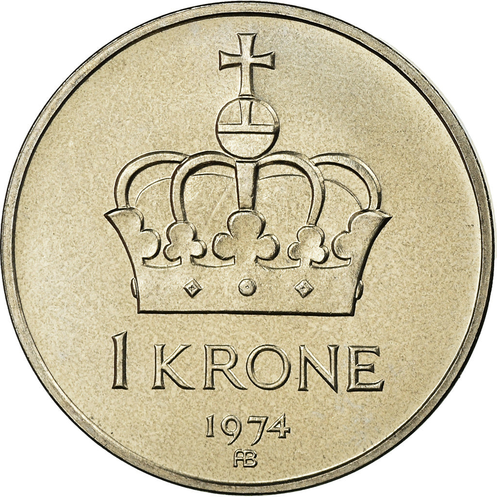 Munten, Noorwegen, Olav V, Krone, 1974, UNC-, Copper-nickel, KM:419