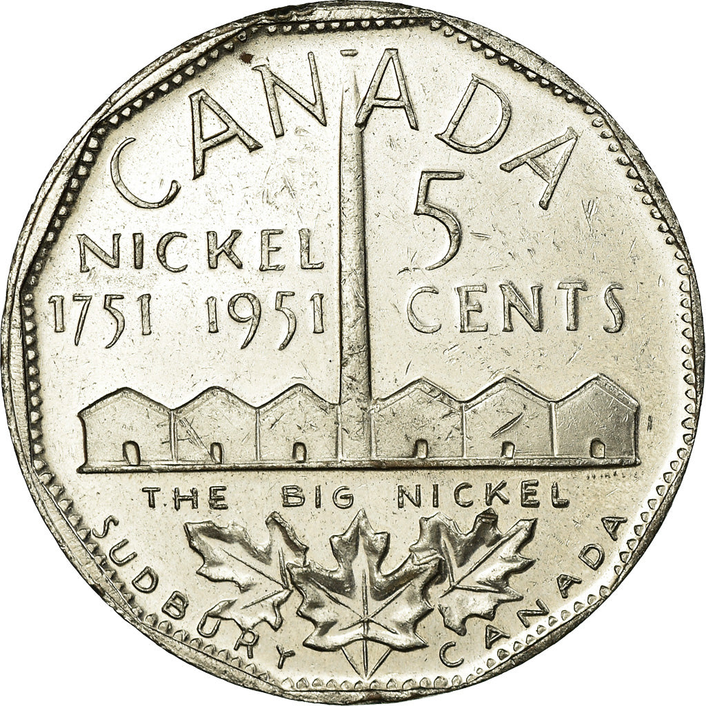 Coin, Canada, 5 Cents, 1951, Royal Canadian Mint, EF(40-45), Nickel