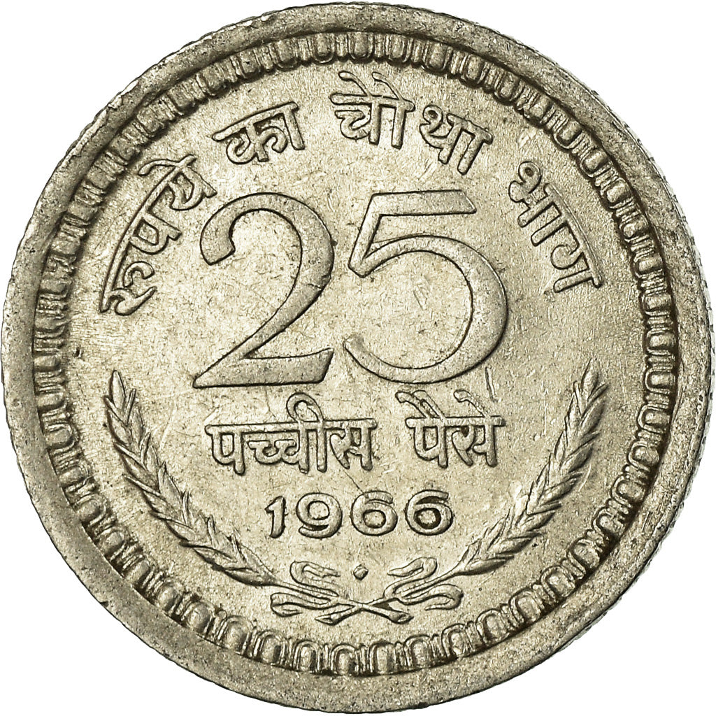 Münze, INDIA-REPUBLIC, 25 Paise, 1966, SS, Nickel, KM:48.2