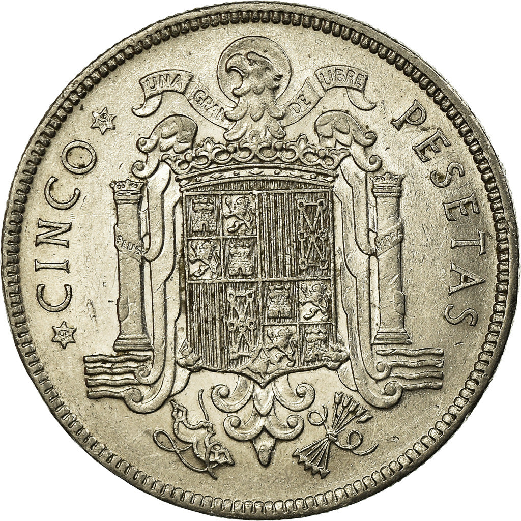 Coin, Spain, Caudillo and regent, 5 Pesetas, 1949, EF(40-45), Nickel, KM:778