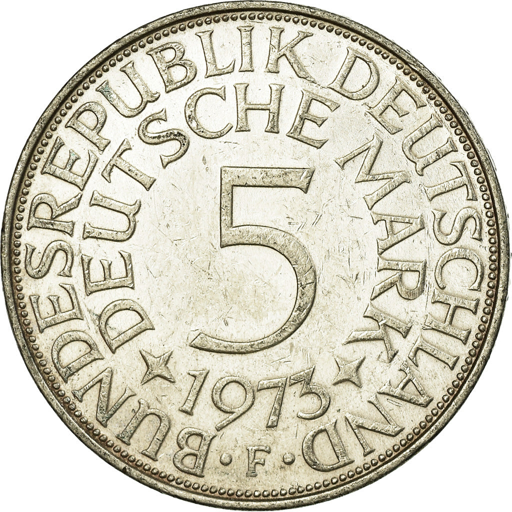 Coin, GERMANY - FEDERAL REPUBLIC, 5 Mark, 1973, Stuttgart, EF(40-45), Silver