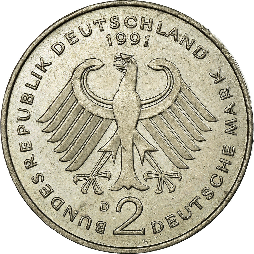 Moneta, GERMANIA - REPUBBLICA FEDERALE, 2 Mark, 1991, Munich, BB, Nichel