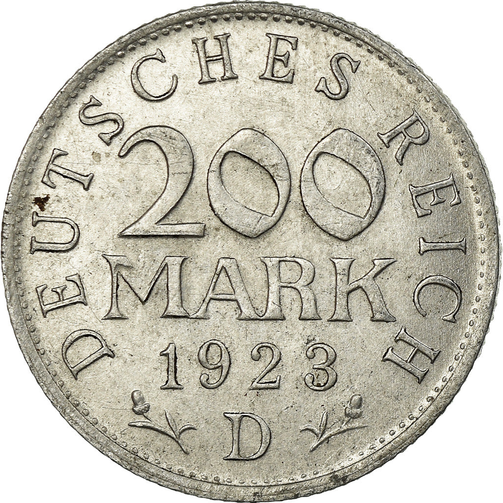 Coin, GERMANY, WEIMAR REPUBLIC, 200 Mark, 1923, Munich, AU(55-58), Aluminum