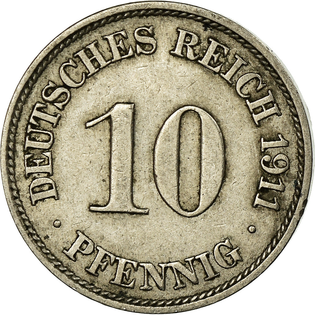 Coin, GERMANY - EMPIRE, Wilhelm II, 10 Pfennig, 1911, Hambourg, EF(40-45)