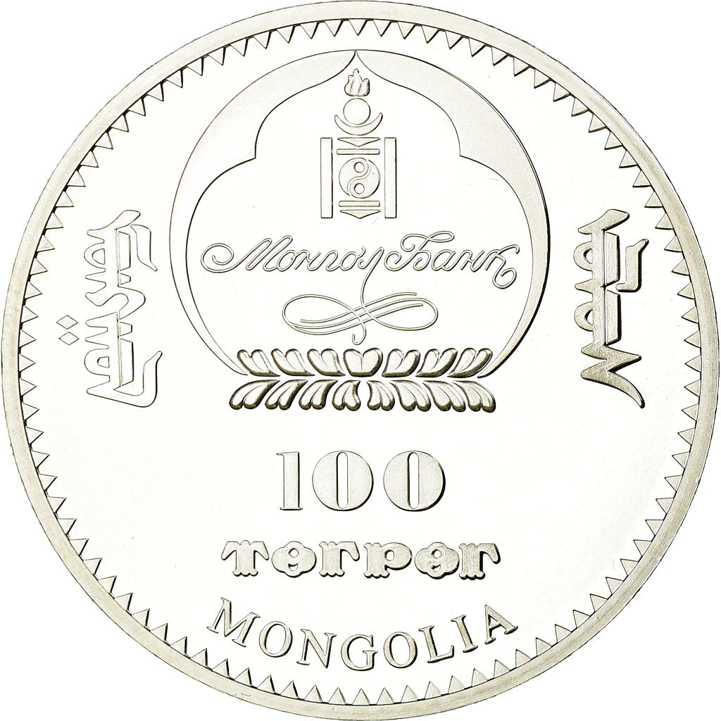 Coin, Mongolia, Christ Redeemer, 100 Tugrik, 2008, Proof, MS(65-70), Silver