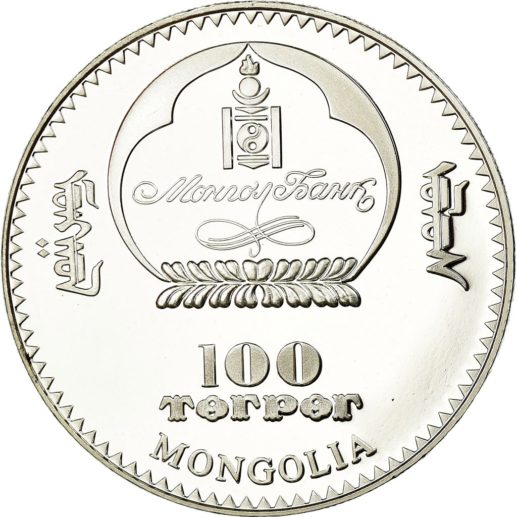 Moneta, Mongolia, 100 Tugrik, 2008, Proof, FDC, Argento, KM:317