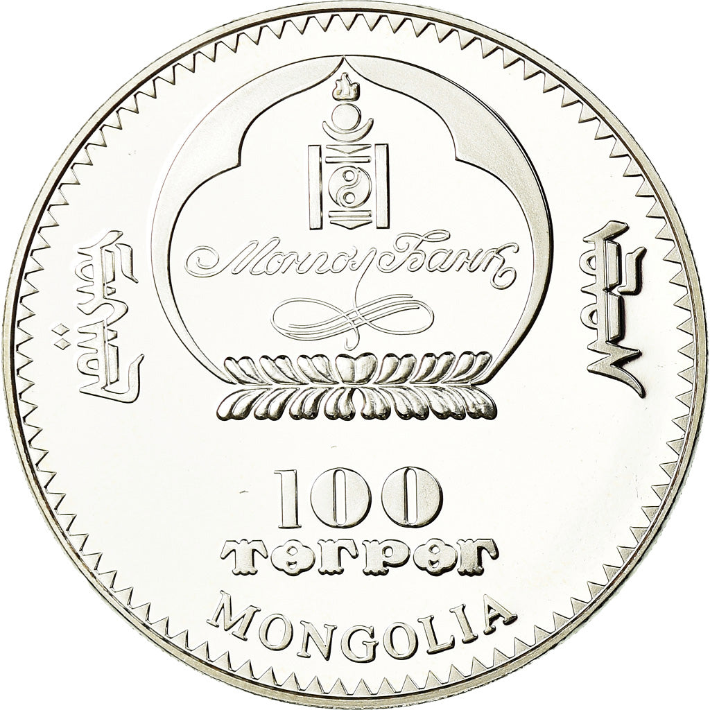 Moneda, Mongolia, 100 Tugrik, 2008, Proof, FDC, Plata, KM:307