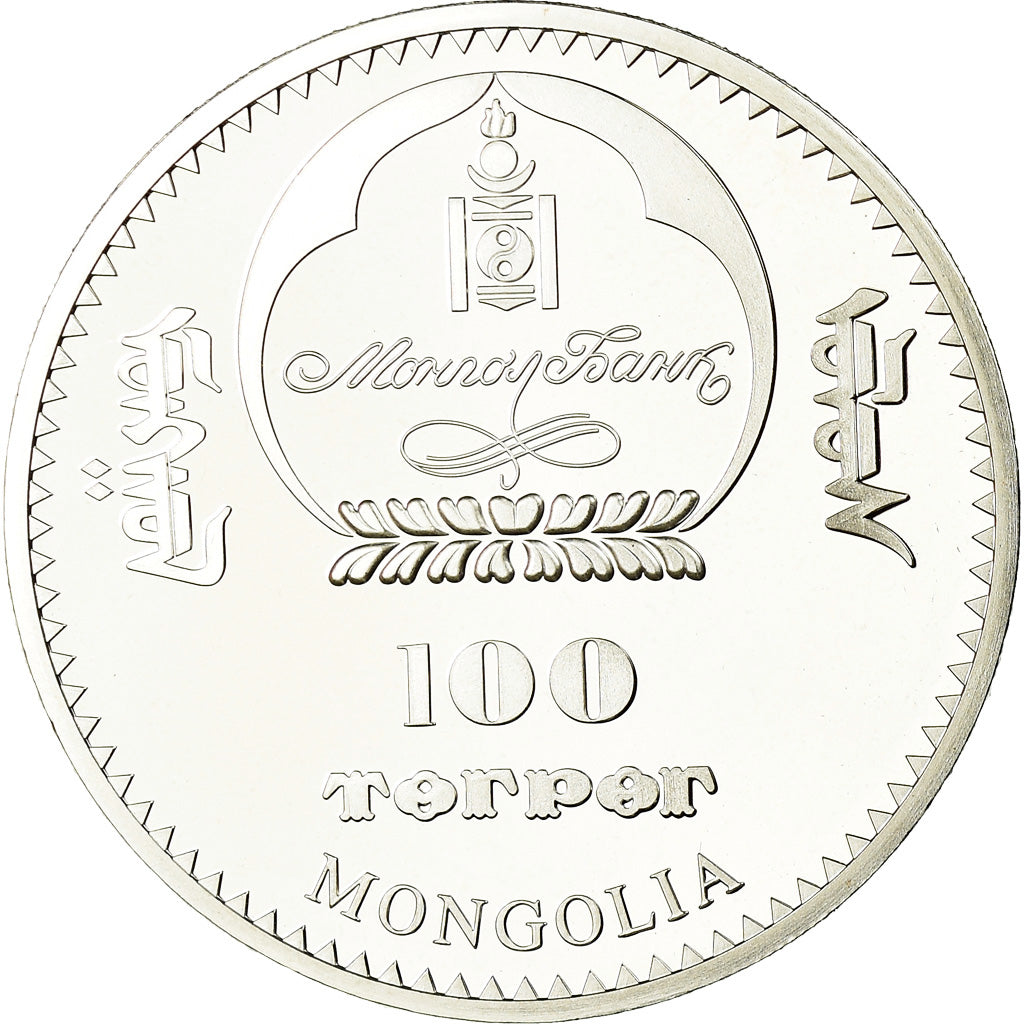 Coin, Mongolia, 100 Tugrik, 2008, Proof, MS(65-70), Silver, KM:306