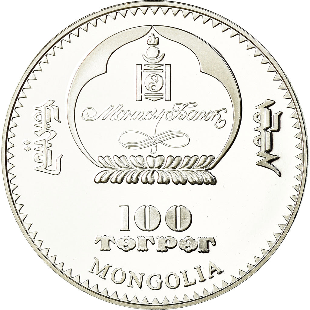 Moneta, Mongolia, 100 Tugrik, 2008, Proof, FDC, Argento, KM:308