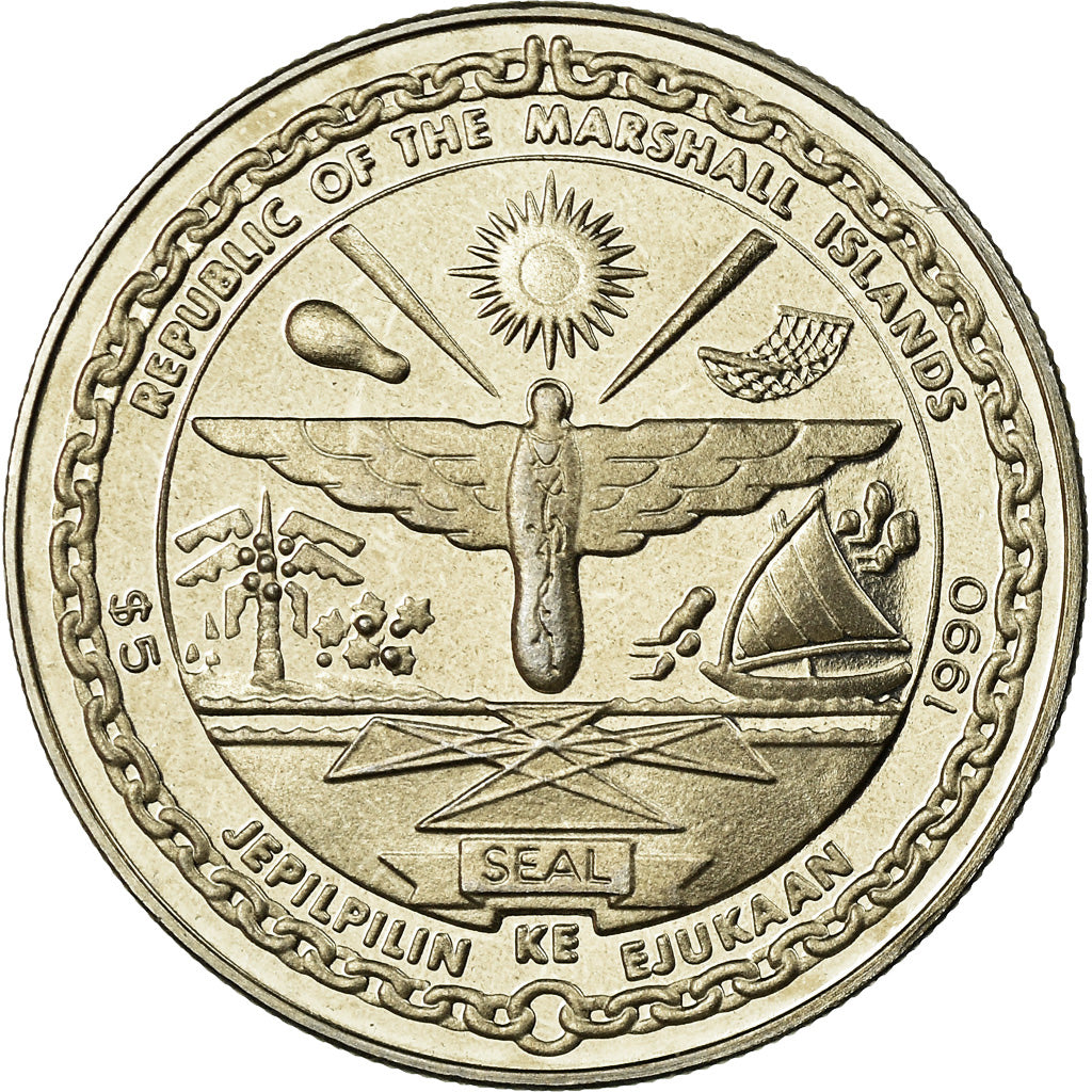 Moneda, Islas Marshall, 5 Dollars, 1990, Medallic Art Co., FDC, Cobre - níquel