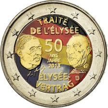 Germany, 2 Euro, Traité de l'Elysée, 2013, Colorised, MS(63), Bi-Metallic