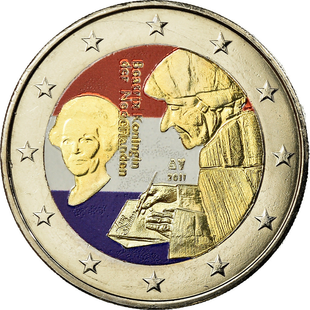 Netherlands, 2 Euro, Erasme, 2011, Colorised, MS(63), Bi-Metallic, KM:298