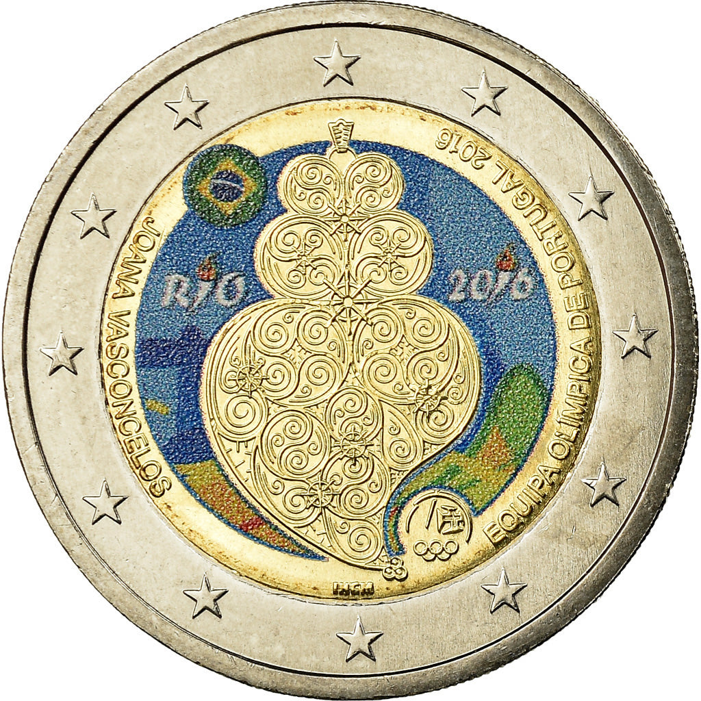 Portugal, 2 Euro, Equipa olimpica, 2016, Colorised, MS(63), Bi-Metallic