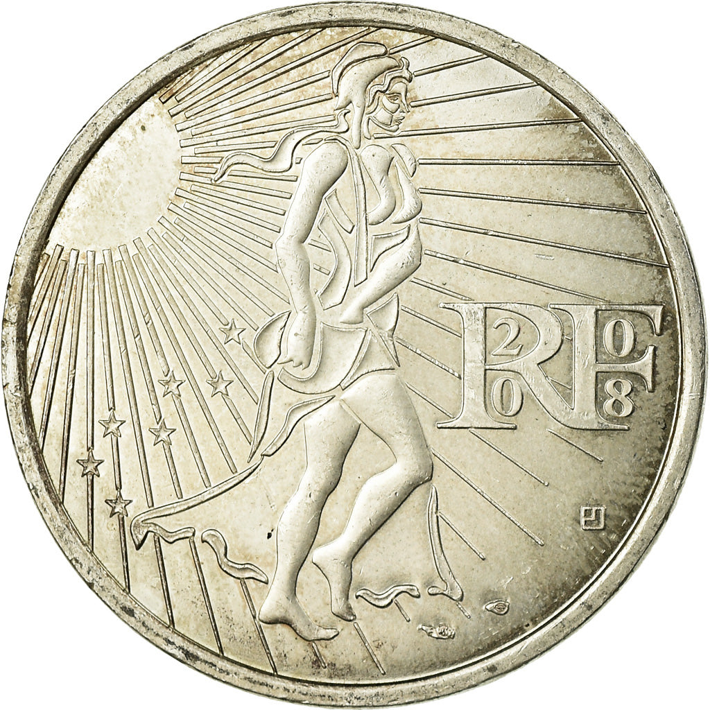 France, 15 Euro, 2008, AU(55-58), Silver, KM:1535