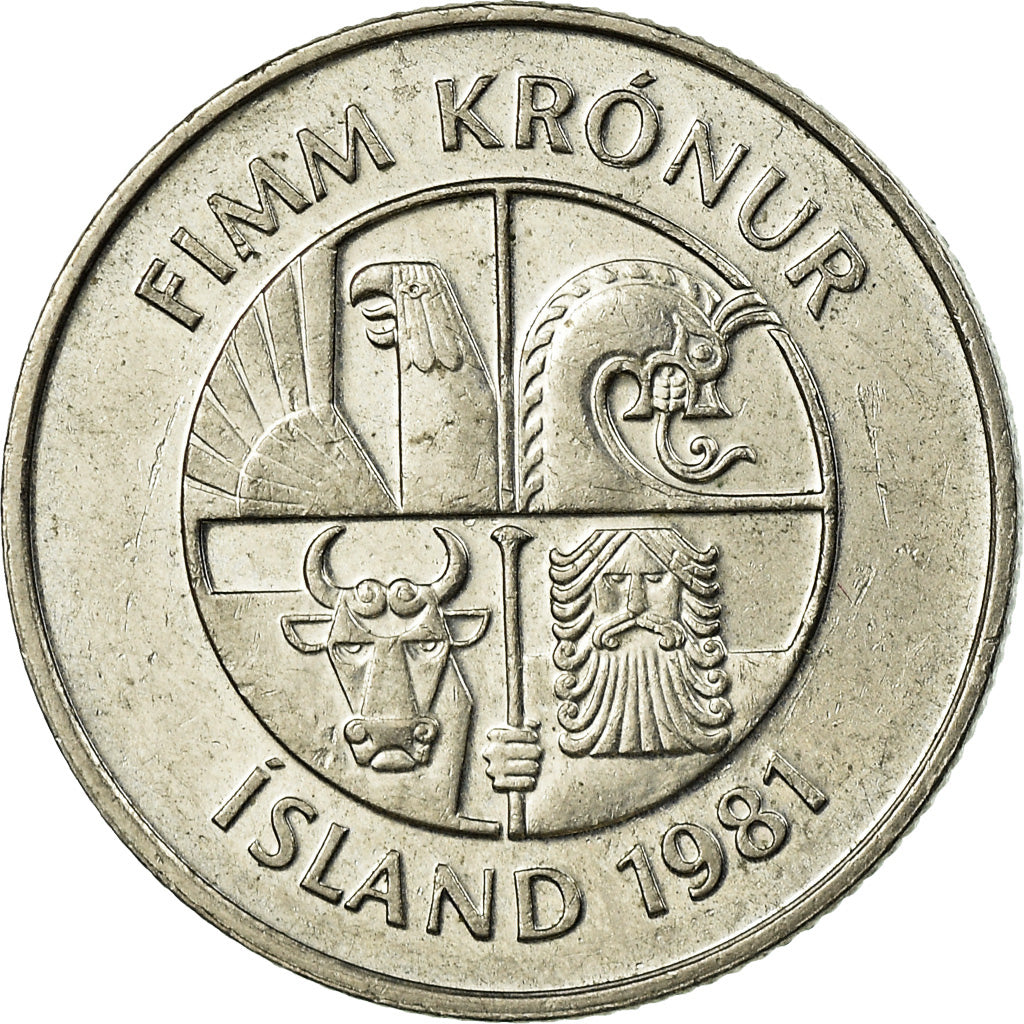 Coin, Iceland, 5 Kronur, 1981, EF(40-45), Copper-nickel, KM:28