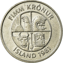 Coin, Iceland, 5 Kronur, 1981, EF(40-45), Copper-nickel, KM:28
