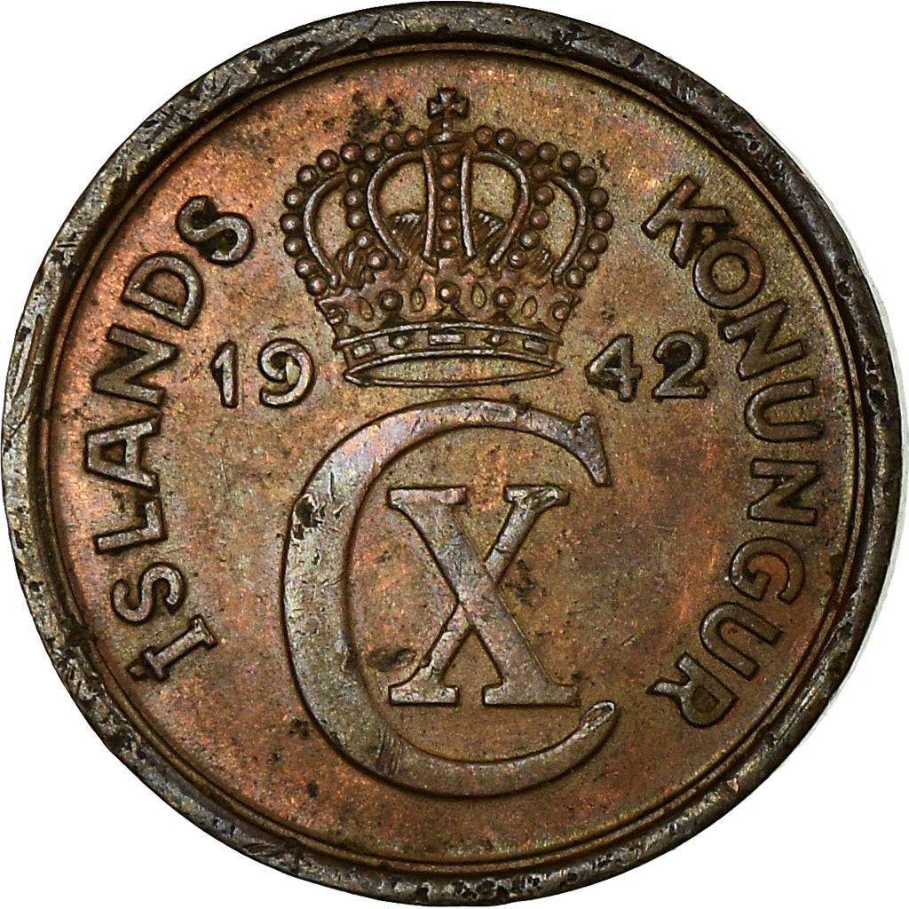 Moneta, Islanda, Christian X, Eyrir, 1942, London, BB, Bronzo, KM:5.2