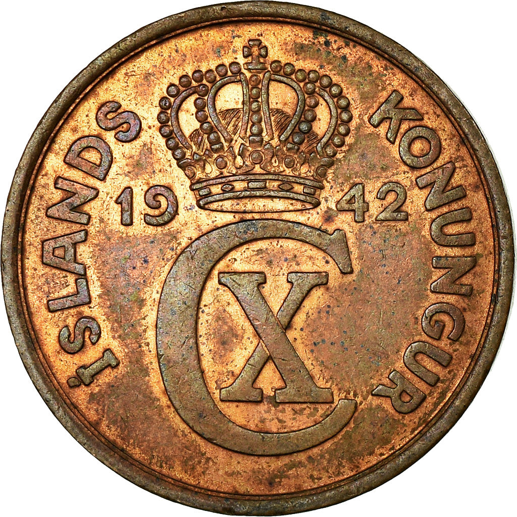 Coin, Iceland, Christian X, 5 Aurar, 1942, London, EF(40-45), Bronze, KM:7.2