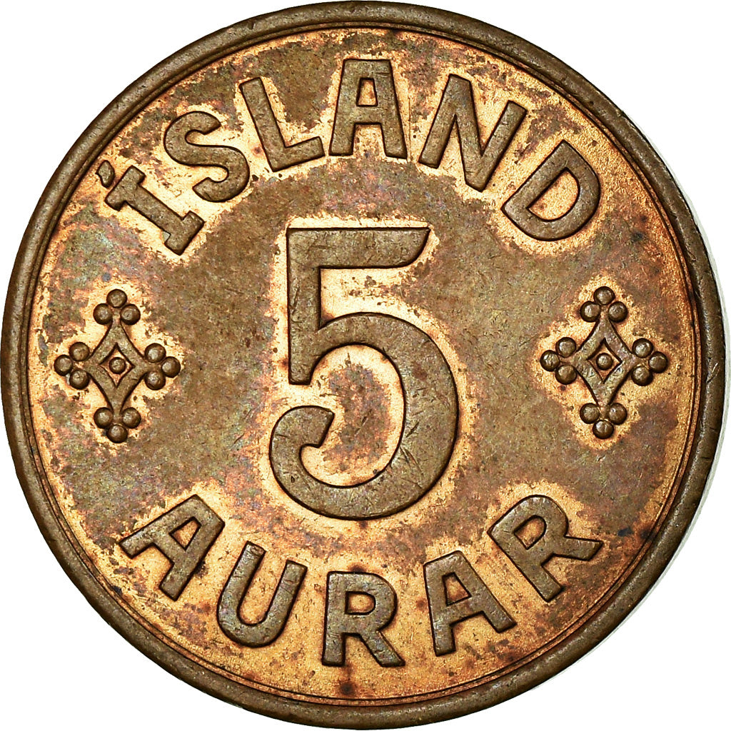 Coin, Iceland, Christian X, 5 Aurar, 1942, London, EF(40-45), Bronze, KM:7.2