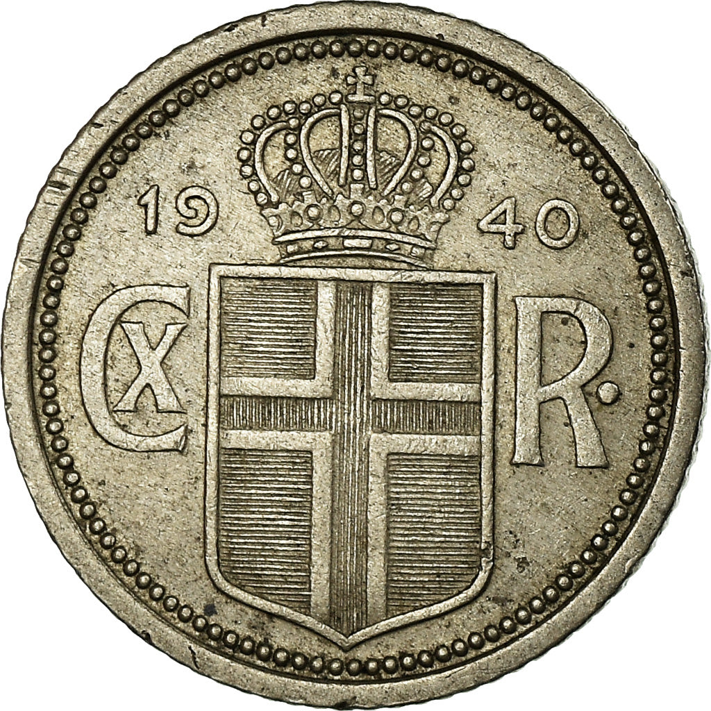 Coin, Iceland, Christian X, 25 Aurar, 1940, London, EF(40-45), Copper-nickel