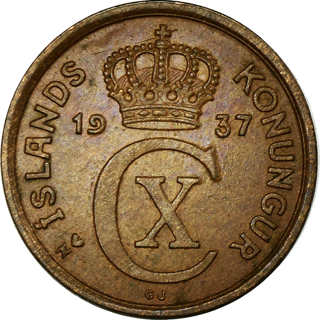 Coin, Iceland, Christian X, Eyrir, 1937, Copenhagen, EF(40-45), Bronze, KM:5.1