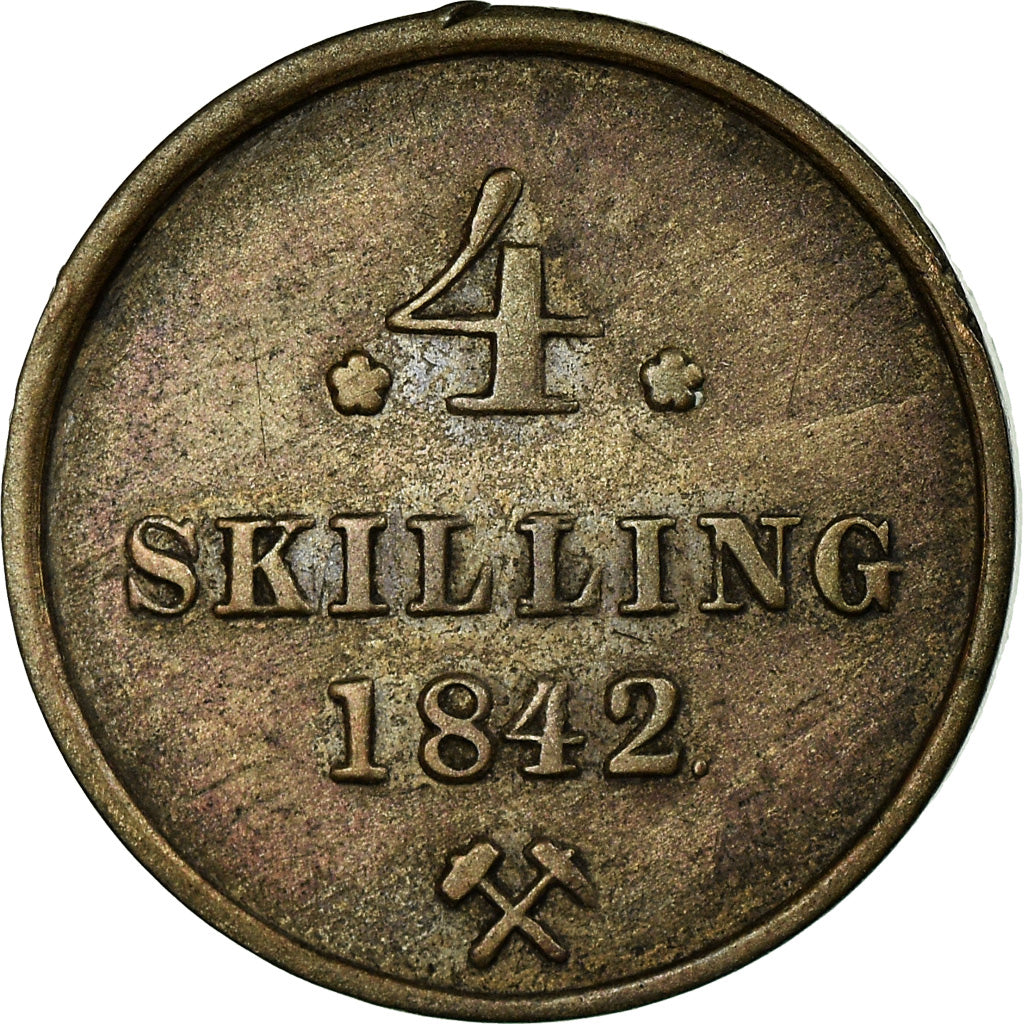 Coin, Norway, Carl XIV, 4 Skilling, 1842, EF(40-45), Silver, KM:311