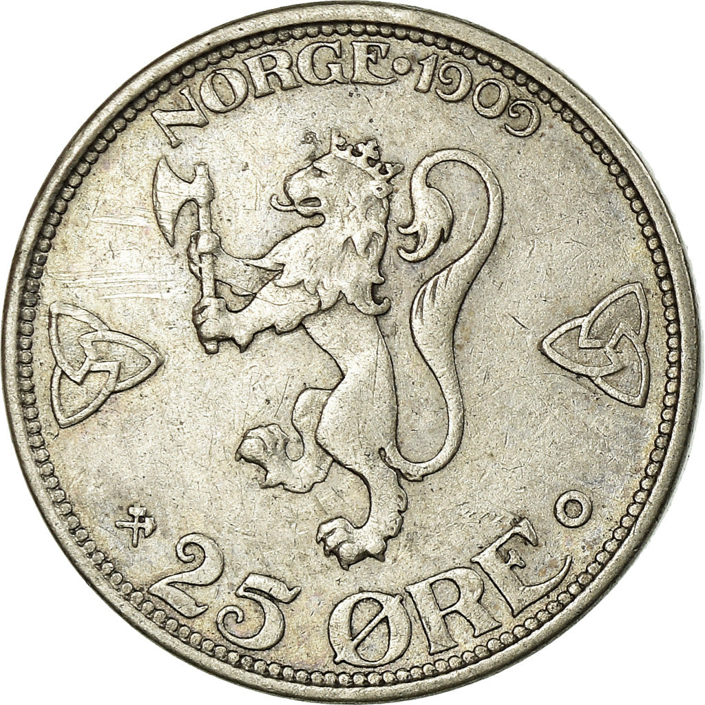 Moneta, Norvegia, Haakon VII, 25 Öre, 1909, BB, Argento, KM:373
