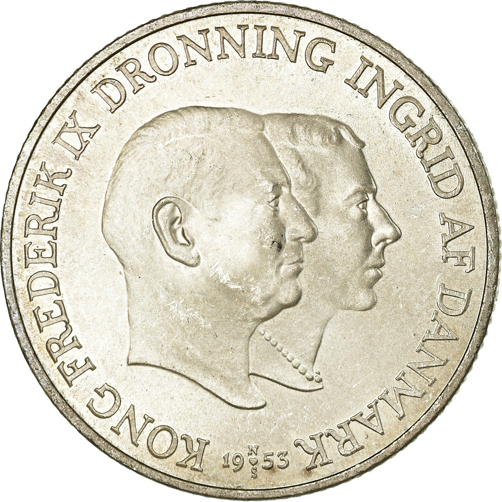 Coin, Denmark, Frederik IX, 2 Kroner, 1953, Copenhagen, MS(63), Silver, KM:844