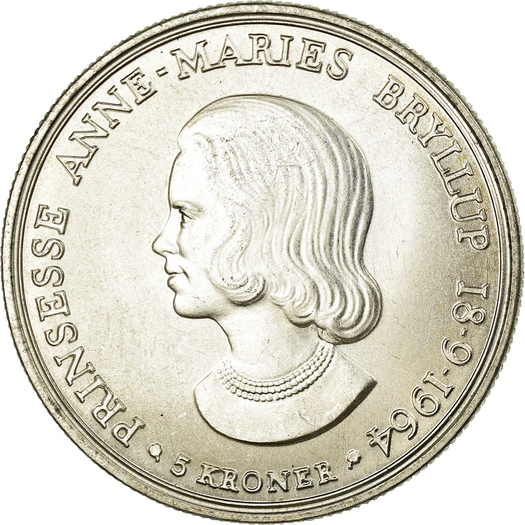 Coin, Denmark, Frederik IX, 5 Kroner, 1964, Copenhagen, MS(63), Silver, KM:854