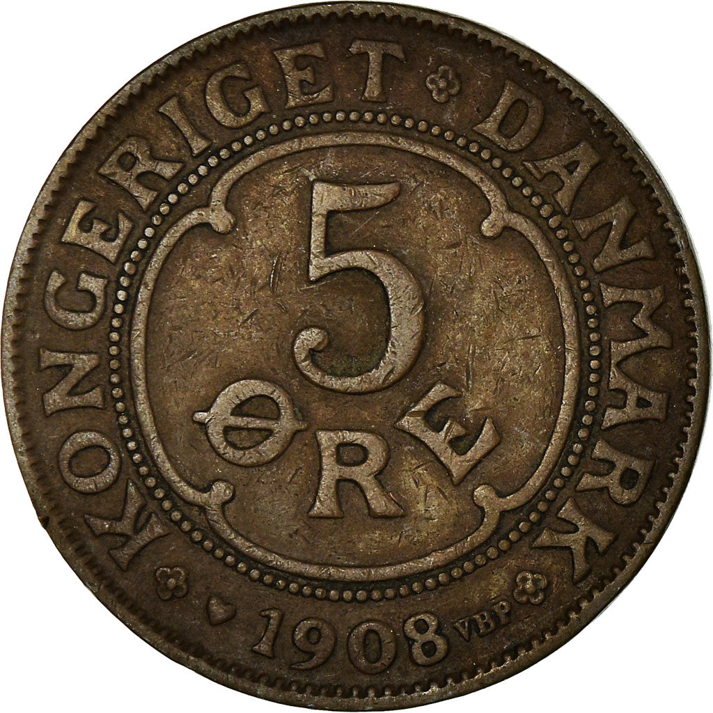 Monnaie, Danemark, Frederik VIII, 5 Öre, 1908, Copenhagen, TTB, Bronze, KM:806