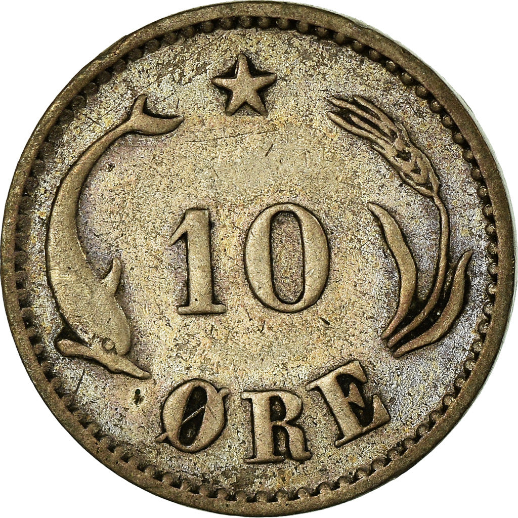 Coin, Denmark, Christian IX, 10 Öre, 1897, Copenhagen, VF(30-35), Silver