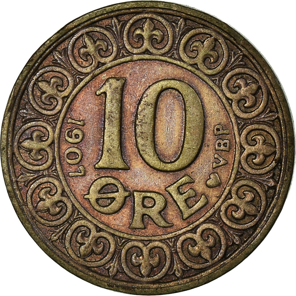 Coin, Denmark, Frederik VIII, 10 Öre, 1907, Copenhagen, EF(40-45), Silver