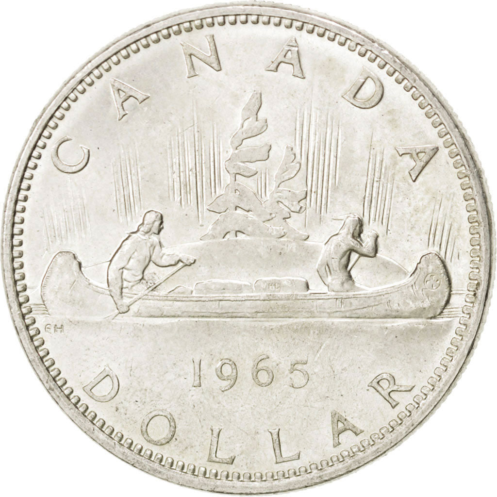 CANADA, Dollar, 1965, Royal Canadian Mint, KM #64.1, AU(50-53), Silver, 36,...