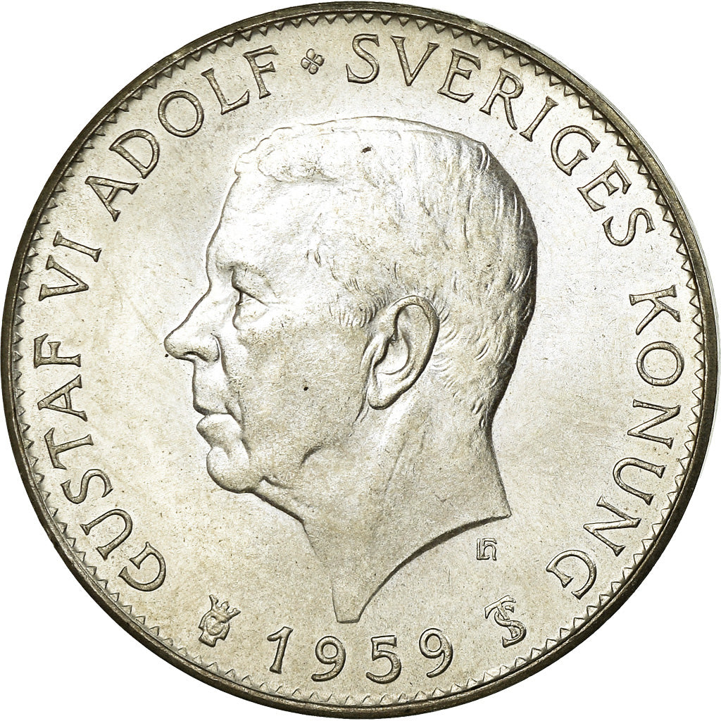 Coin, Sweden, Gustaf VI, 5 Kronor, 1959, MS(63), Silver, KM:830