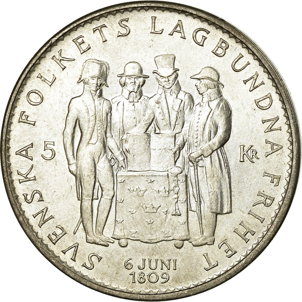 Coin, Sweden, Gustaf VI, 5 Kronor, 1959, MS(63), Silver, KM:830