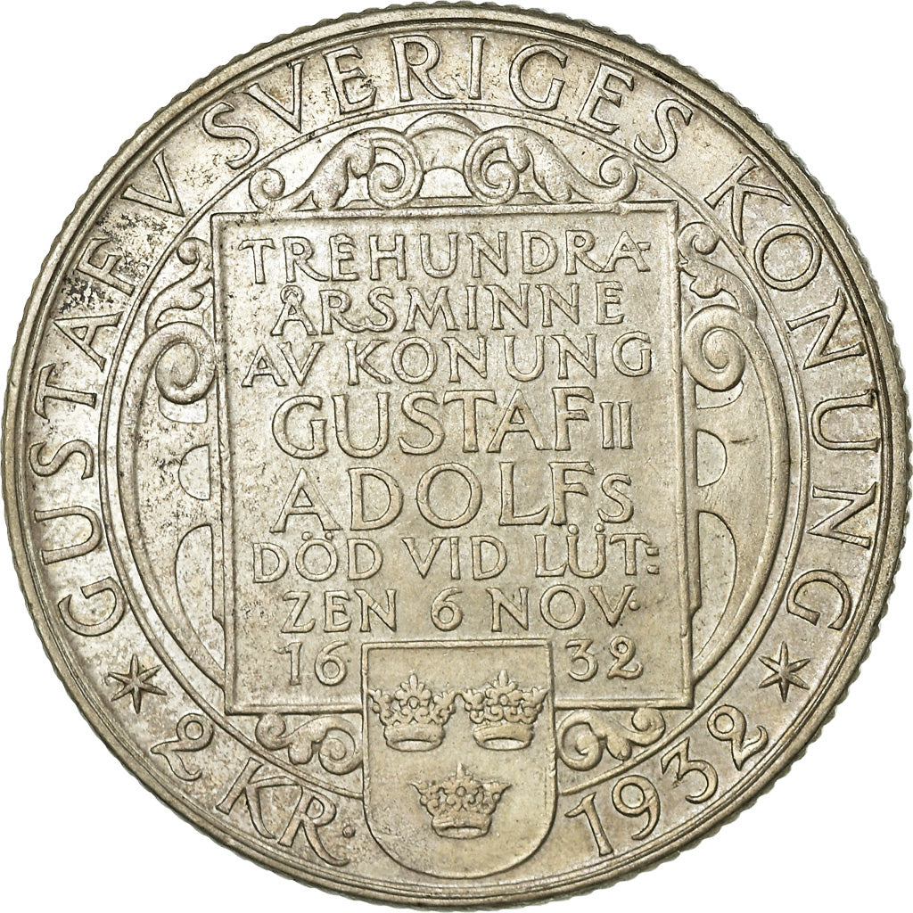 Coin, Sweden, Gustaf V, 2 Kronor, 1932, AU(55-58), Silver, KM:805