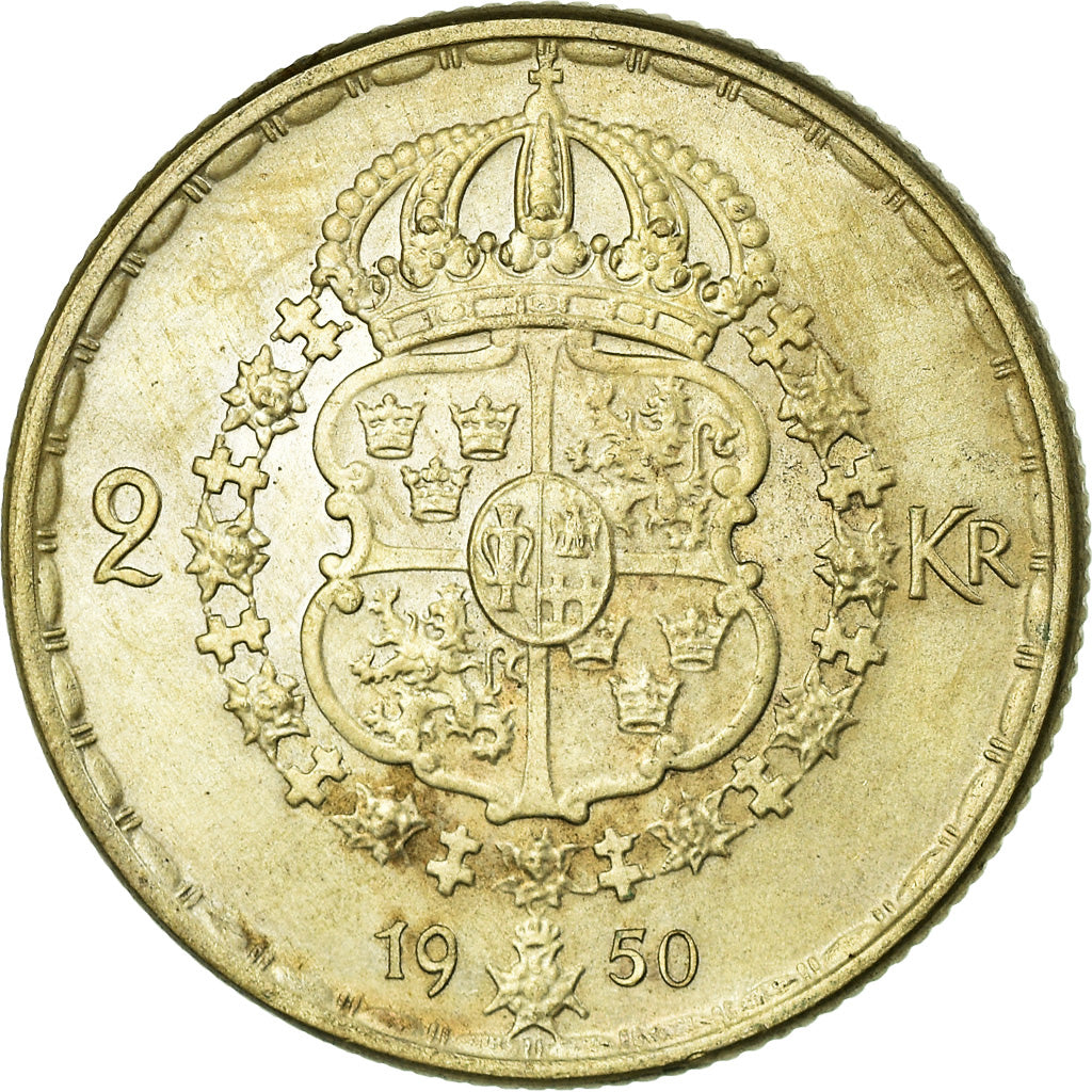 Coin, Sweden, Gustaf V, 2 Kronor, 1950, AU(55-58), Silver, KM:815