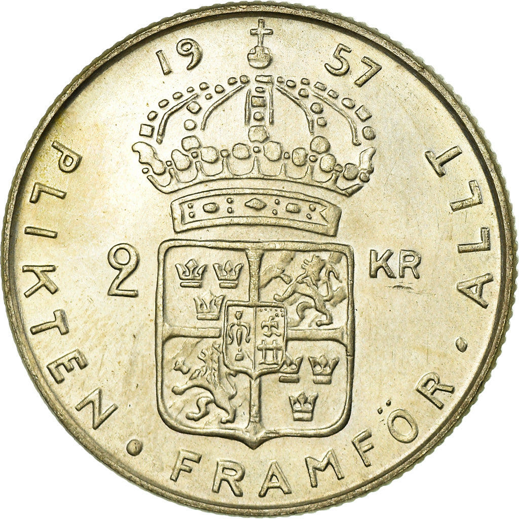 Moneta, Szwecja, 2 Kronor, 1957, MS(63), Srebro